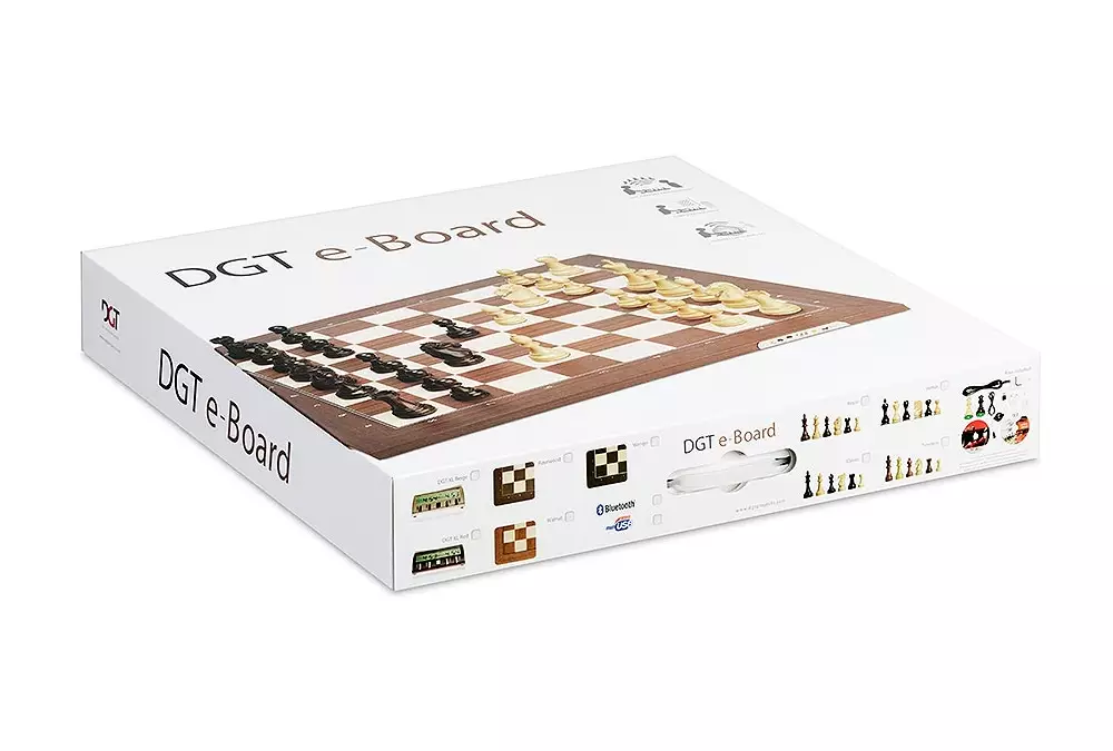 Tablero de ajedrez electrónico DGT USB, wengé/arce + figuras Timeless